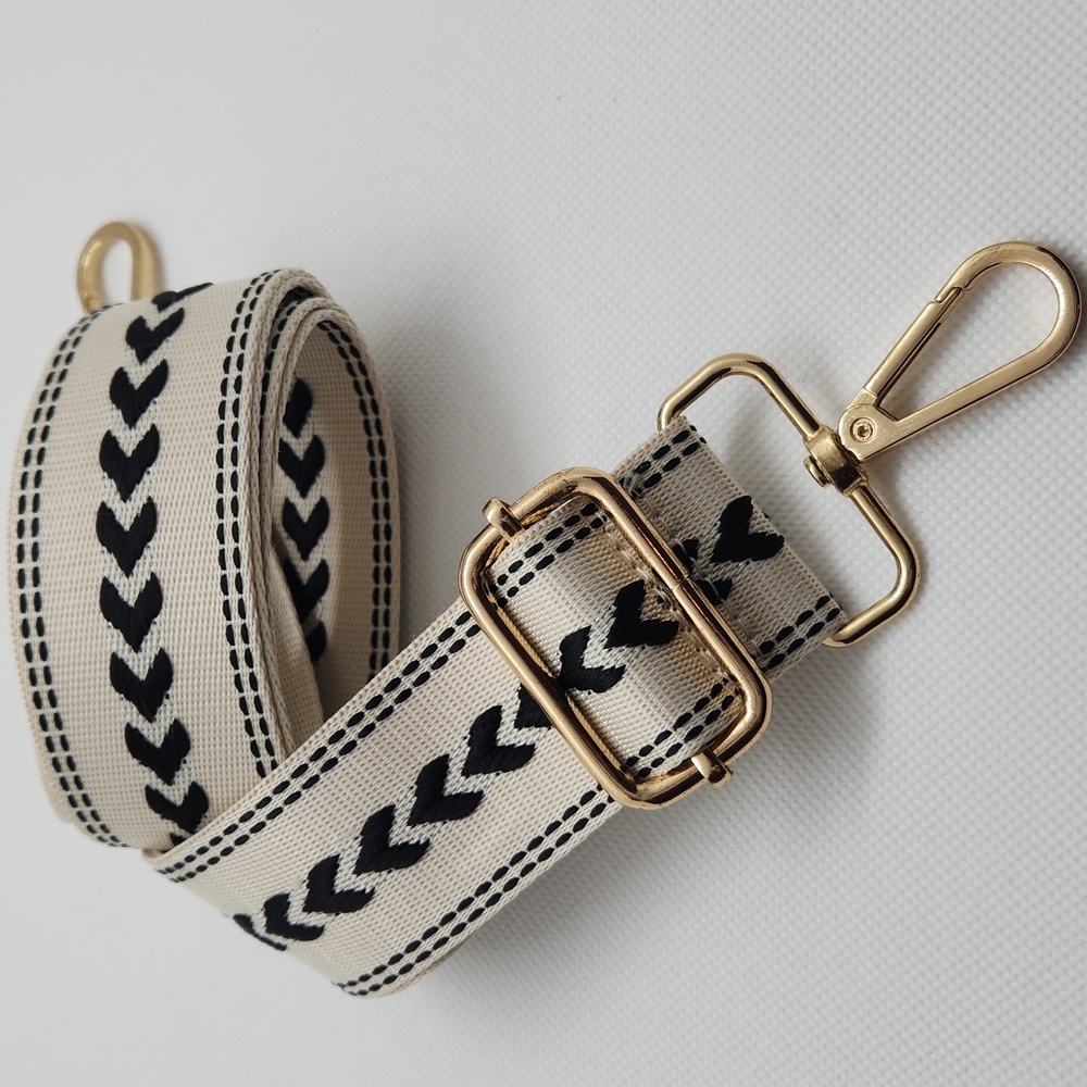 White, Black and Gold Strap for Purse Handbag or guitar
